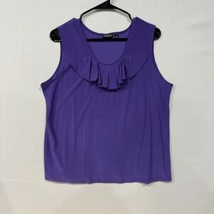 Effortless Style by Citiknits Women's Tank Top‎ L Purple Ruffle Neck Sleeveless